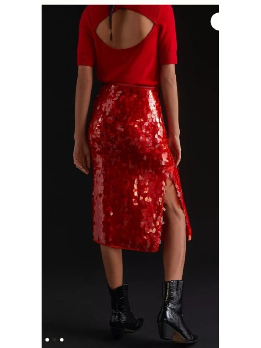 Anthropologie Maeve Sequin Midi Skirt Size 12 Coral Orange Paillette Party - Picture 11 of 14